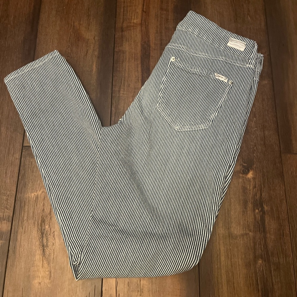 7FAMK high rise skinny jeans! Blue and White Pinstripes